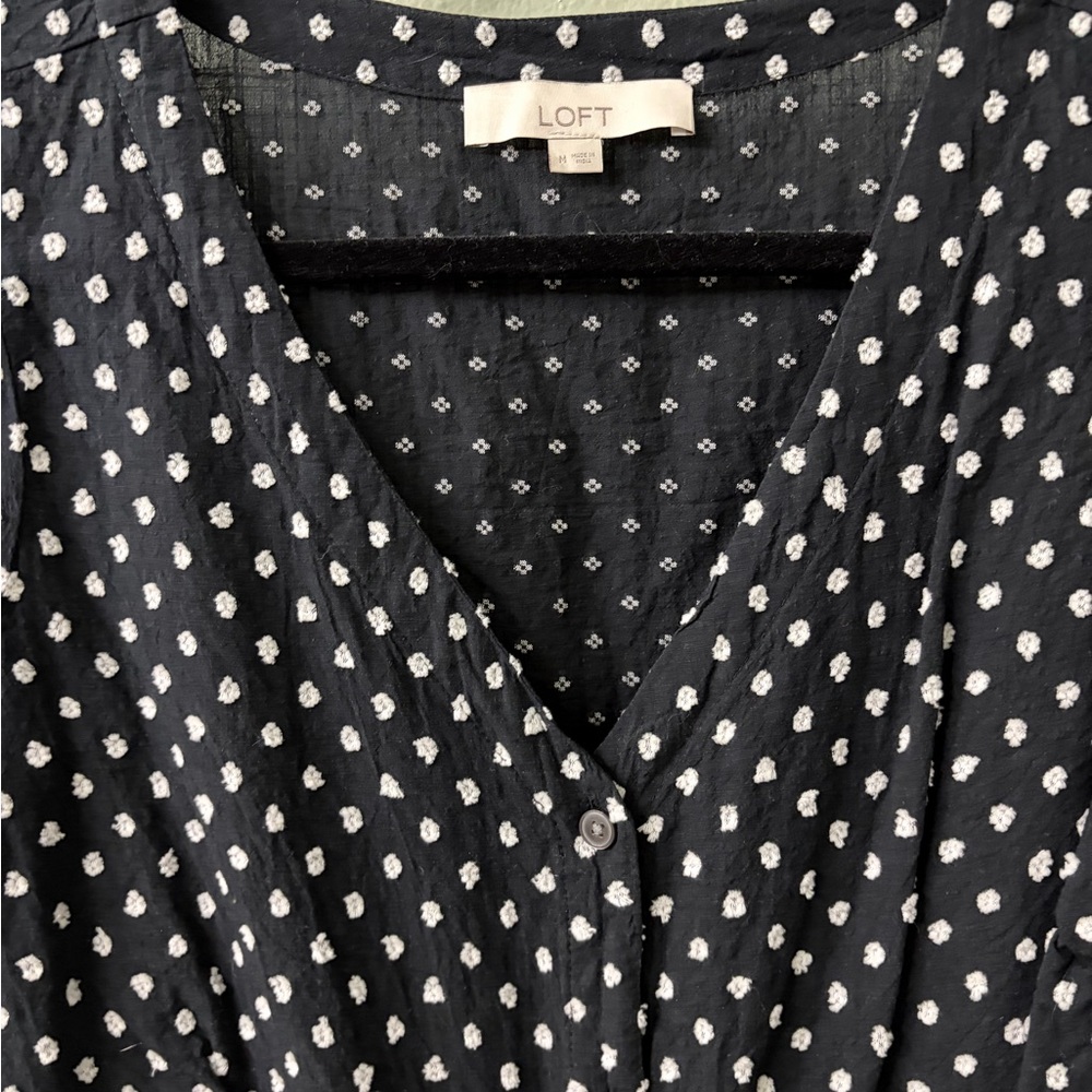 LOFT Black and White Polka Dot Tie-Front Blouse - Picture 4 of 4